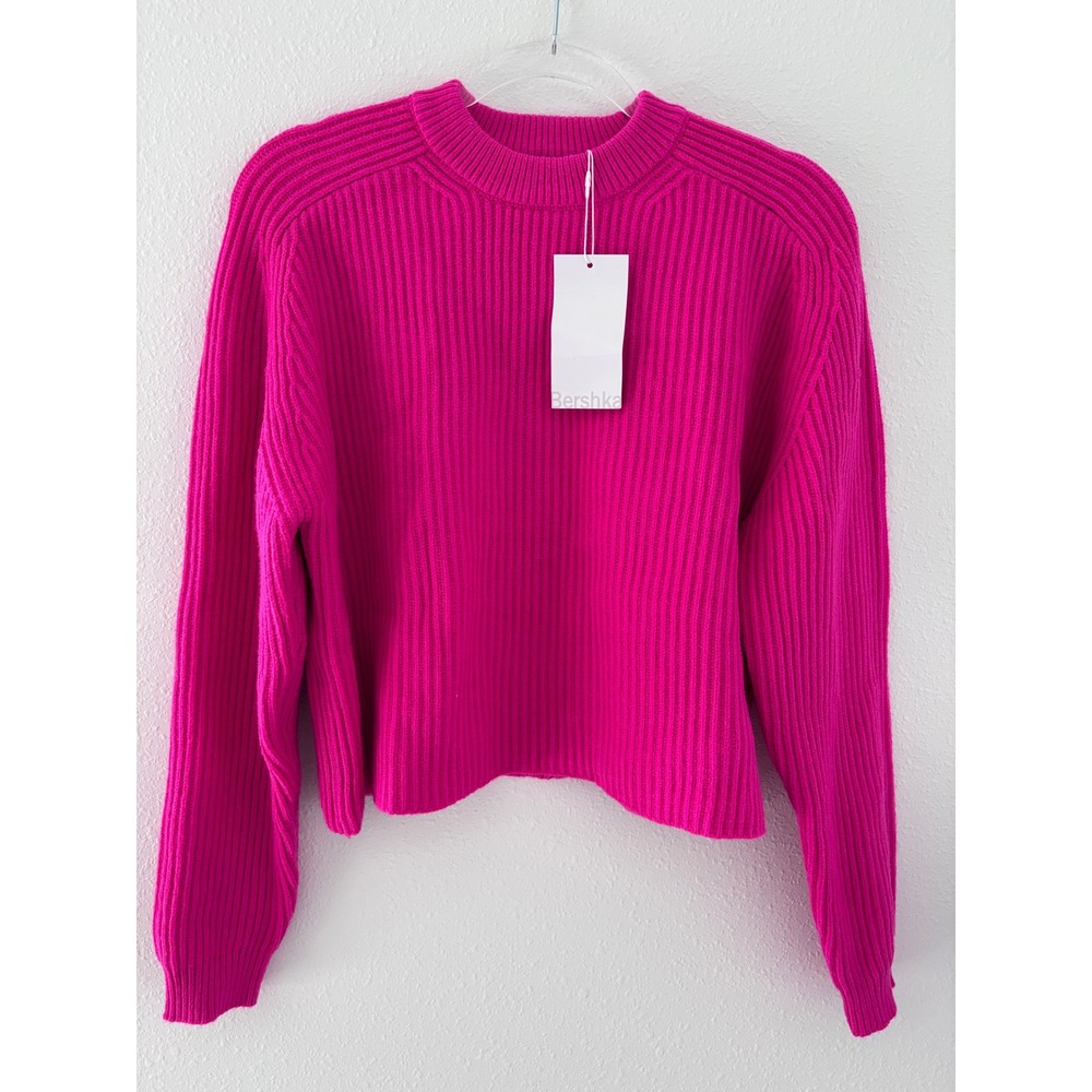 Hot Pink Casual Women's Soft Fuzzy Ribbed Sweater